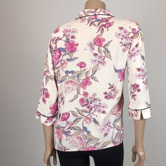🍁B.Young Crepe Pajama Shirt Floral Print Buttoned Collared PJs Sleep Top - Picture 7 of 12